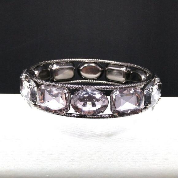 Large Rhinestone Bangle, Clear Rhinestones Hint of Lavender, Length 8 Inches - Picture 1 of 8